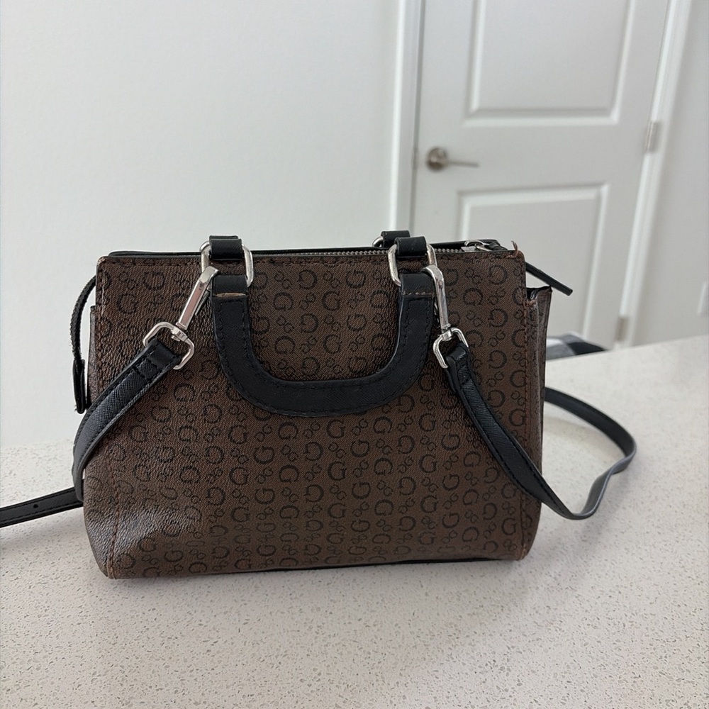 Guess Brown and Black Logo Crossbody Bag with Red Accent - Picture 5 of 11